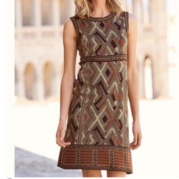 Peruvian Connection Imani Pima Cotton Sheath Dress Size Small Brown Orange Cream - Picture 7 of 7